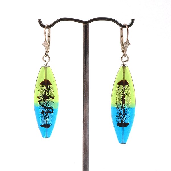 Boucles d'oreilles Feuille de Minuit Péridot/Aqua