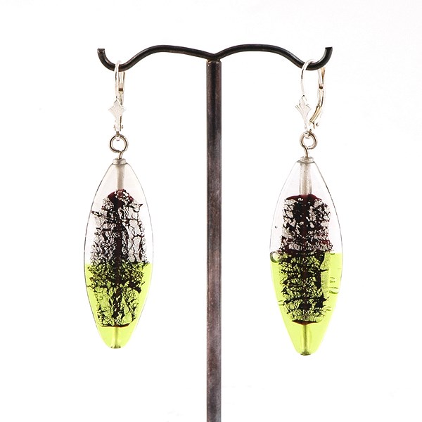 Boucles d'oreilles Feuille de minuit Péridot/argent