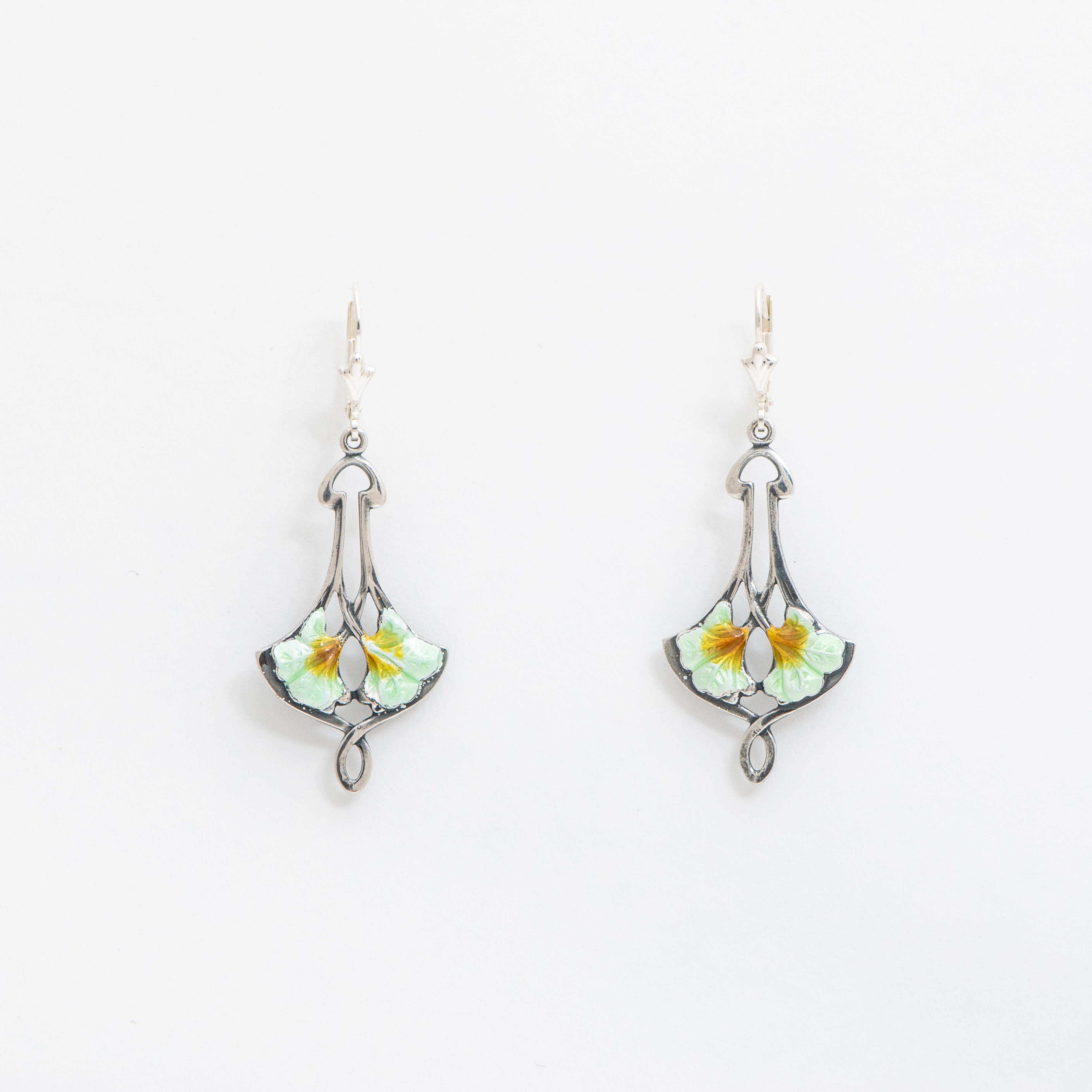 Boucles d'oreilles émail Ginkgo