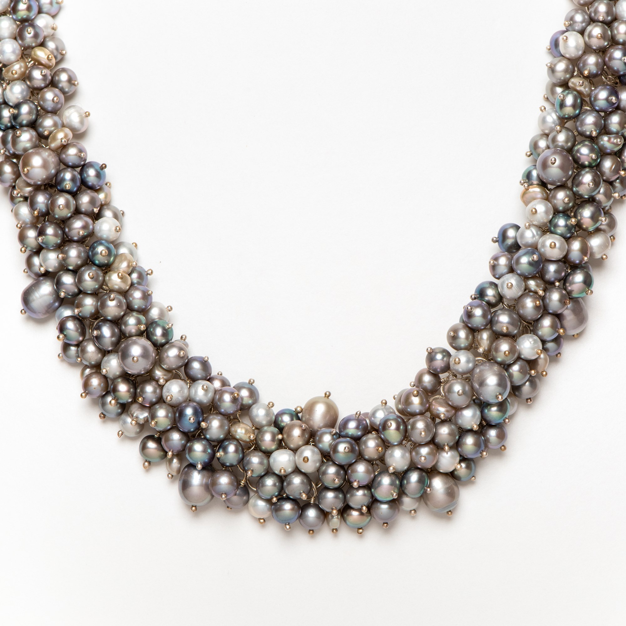 Collier de Perles Argent / Gris Transparent