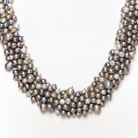 Collier de Perles Argent / Gris Transparent