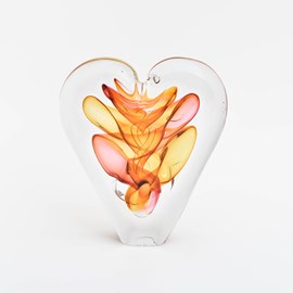 Sculpture en verre Coeur rouge / marron