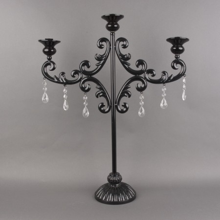Bougeoir Haut Décoré Noir 3 Prises Bougie