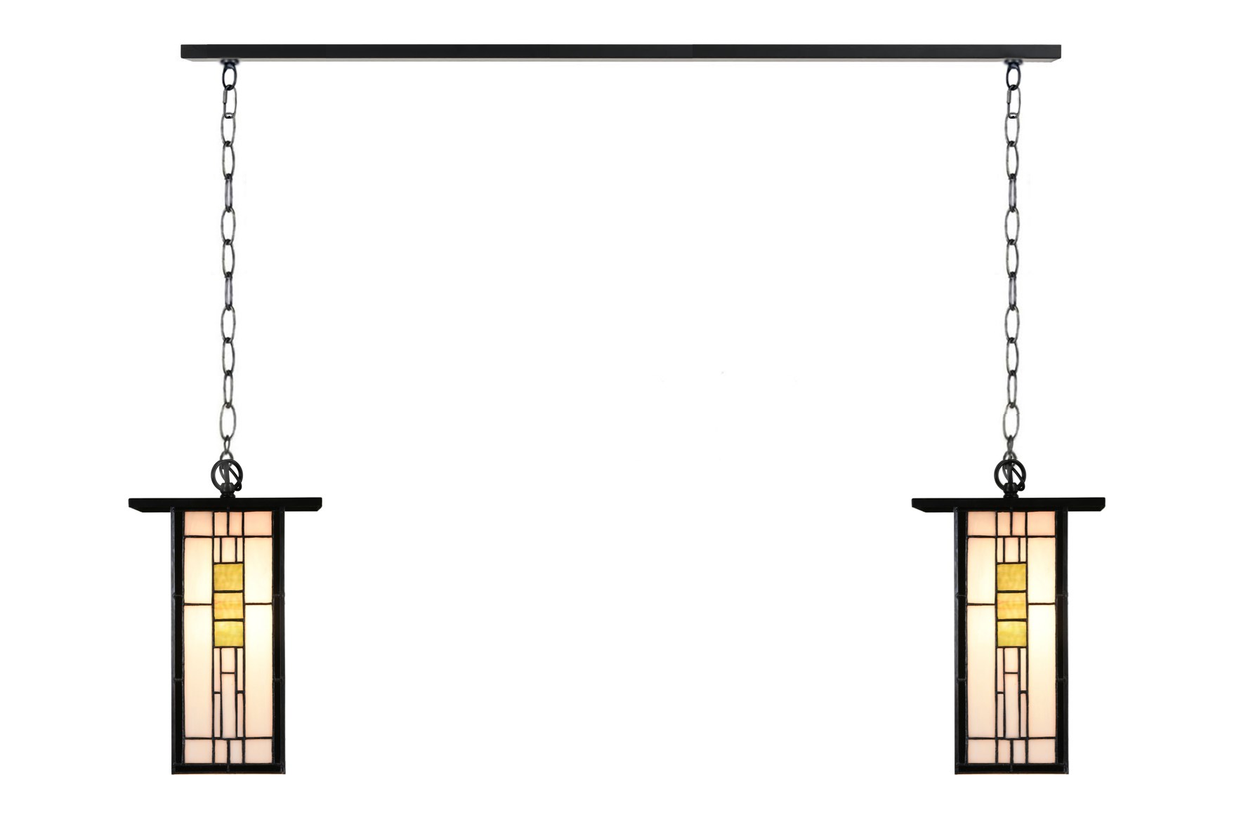2 x Tiffany So Long Frank Lloyd Wright avec chaîne sur poutre de plafond