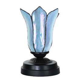 Lampe de table basse Tiffany noire avec Gentian Blue