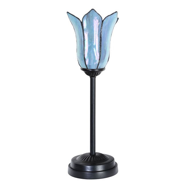 Lampe de table Tiffany slim noire avec Gentian Blue