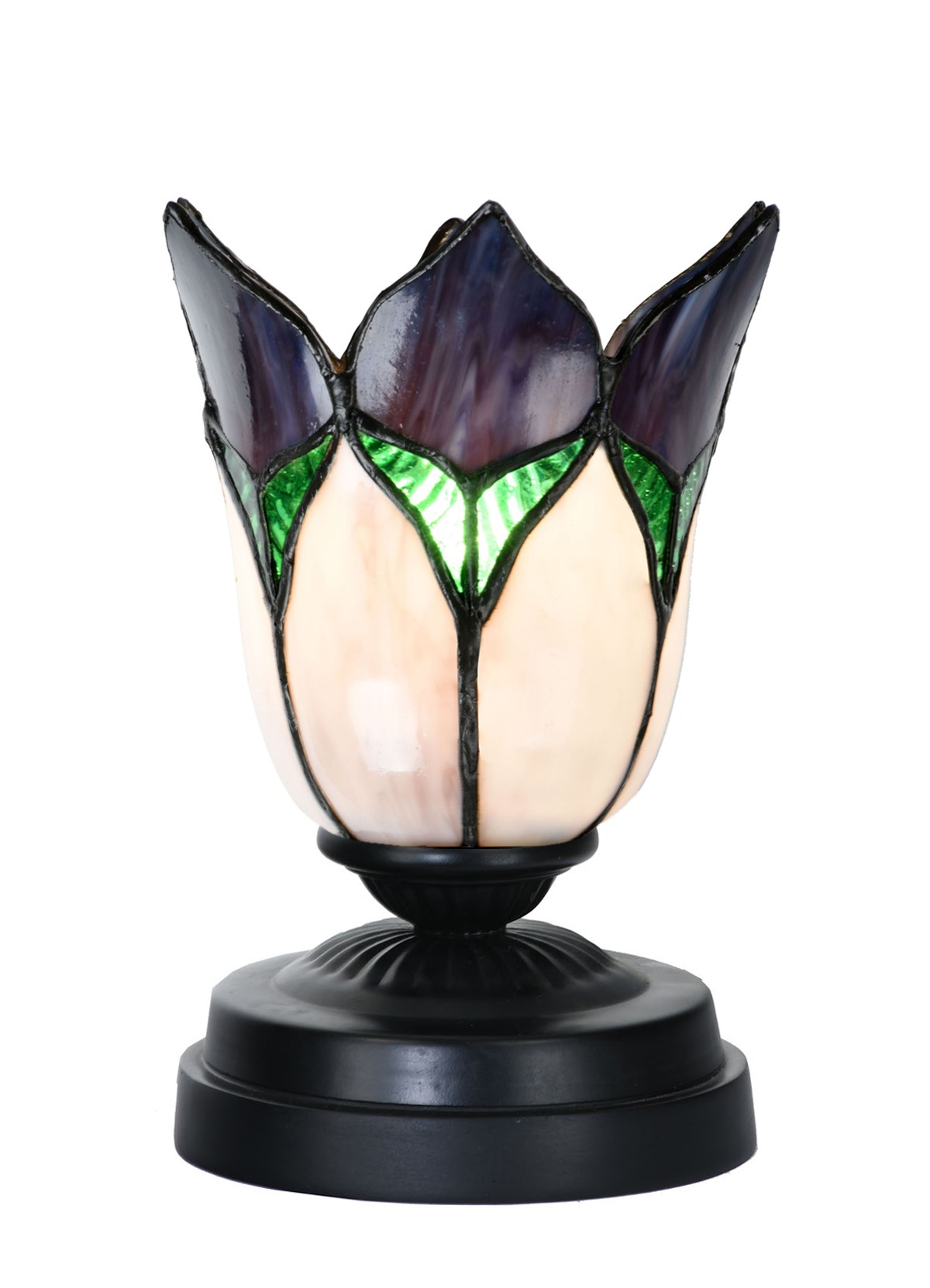 Lampe de table basse Tiffany noire avec Lovely Flower Purple