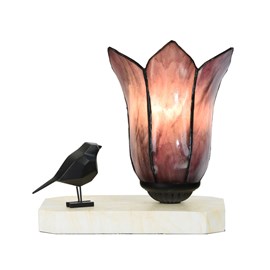 Lampe à poser / sculpture Tiffany Ballade d'Oiseau Gentian Purple