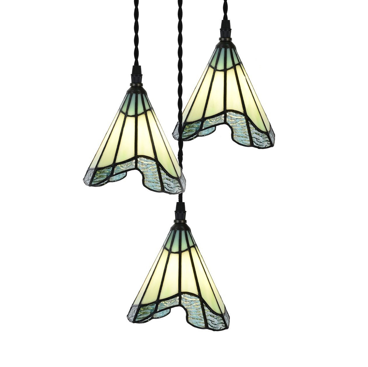 Lustre à 3 lumières avec abat-jour en verre de Bohême