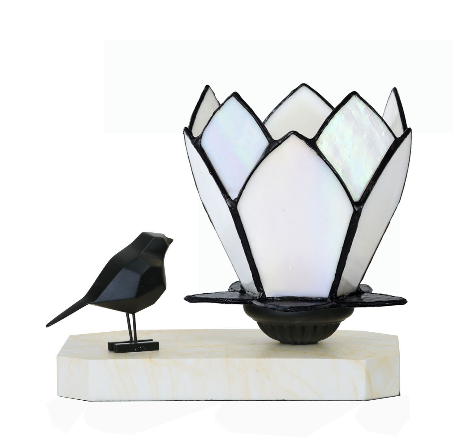Lampe à poser / sculpture Tiffany Ballade d'Oiseau White Lotus