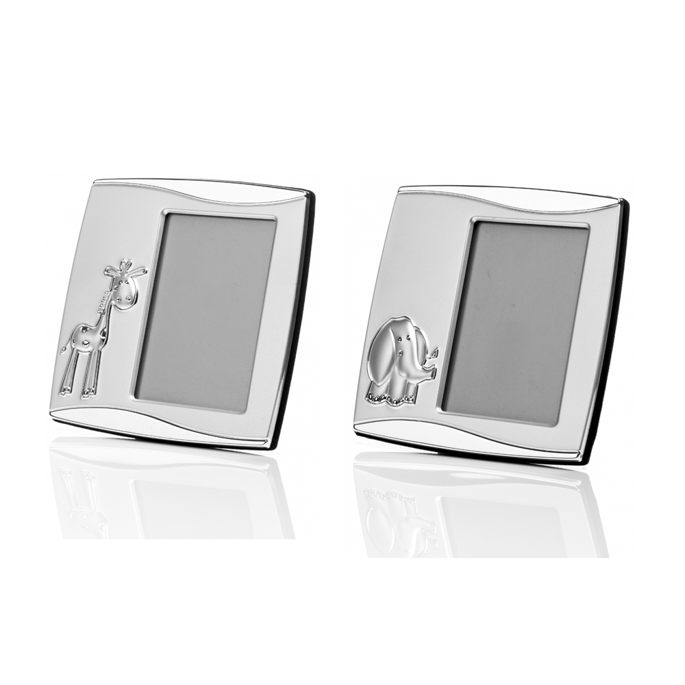 Set de 2 Cadres Argentés Elephant & Girafe